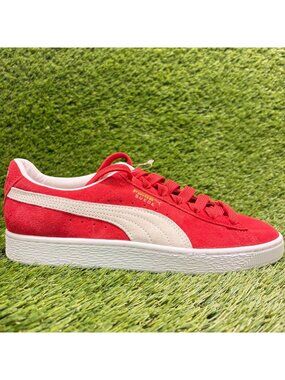 Puma Suede Classic 21 XXI Mens Size 8 Red White Athletic Walking Shoes Sneakers